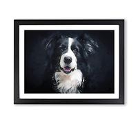 Portrait Of A Border Collie Dog In Modern Art Framed Print Black A2 | Wall Art, Ready to Hang, Satin Fine Art Paper, Fade-Resistant Inks, Acrylic Glazing, Securely Packaged, Made in the UK