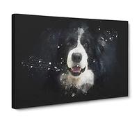 Portrait Of A Border Collie Dog Paint Splash Canvas Print | Gallery Wrapped 30mm Frame Wall Art | 20x14 inches | Ready to Hang | Modern Animals Picture | Living Room Bedroom Lounge Office
