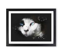 Portrait Of A Cat Vol.10 Paint Splash Modern Art Framed Wall Art Print, Ready to Hang Picture for Living Room Bedroom Home Office Décor, Black A4 (34 x 25 cm)