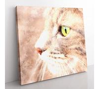 Portrait Of A Cat Vol.13 Painting Modern Canvas Wall Art Print Ready to Hang, Framed Picture for Living Room Bedroom Home Office Décor, 50x50 cm (20x20 Inch)