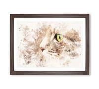 Portrait Of A Cat Vol.13 Watercolour Modern Framed Print | A3 Walnut Framed Wall Art | Ready to Hang | Modern Animal Picture | Living Room Bedroom Lounge Office