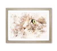 Portrait Of A Cat Vol.13 Watercolour Modern Framed Wall Art Print, Ready to Hang Picture for Living Room Bedroom Home Office Décor, Oak A4 (34 x 25 cm)