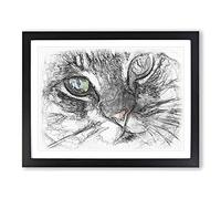 Portrait Of A Cat Vol.2 Sketch Modern Art Framed Wall Art Print, Ready to Hang Picture for Living Room Bedroom Home Office Décor, Black A4 (34 x 25 cm)