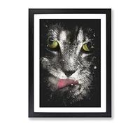 Portrait Of A Cat Vol.9 Paint Splash Modern Framed Wall Art Print, Ready to Hang Picture for Living Room Bedroom Home Office Décor, Black A4 (34 x 25 cm)