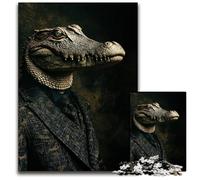 Portrait of A Crocodile in SuitJigsaws 1000 Pieces for Adults Wooden Jigsaw Puzzles for Adults Ideal for Family Fun Relaxation 1000 PCS(75x50cm)