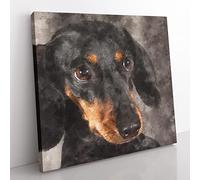 Portrait of a Dachshund Dog Painting Modern Canvas Wall Art Print Ready to Hang, Framed Picture for Living Room Bedroom Home Office Décor, 35x35 cm (14x14 Inch)