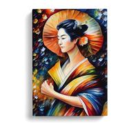 Portrait Of A Geisha No.1 Black, Peach, Peach Canvas Print | Gallery Wrapped 30mm Frame Wall Art | 30x20 inches | Ready to Hang | Contemporary People Picture | Living Room Bedroom Lounge Office