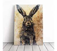 Portrait Of A Hare No.1 Brown, Peach, Black Canvas Wall Art Picture Print - Modern Home Décor Painting Framed - Ready to Hang Poster for Living Room Bedroom - 20x14 Inch