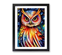 Portrait Of A Long Eared Owl Framed Wall Art Print A2 Black