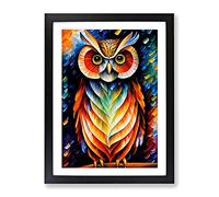 Portrait Of A Long Eared Owl Framed Wall Art Print A2 Black