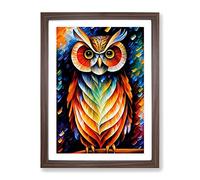 Portrait Of A Long Eared Owl Framed Wall Art Print A2 Walnut