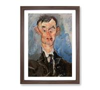 Portrait Of A Man By Chaim Soutine Classic Painting Framed Wall Art Print, Ready to Hang Picture for Living Room Bedroom Home Office Décor, Walnut A4 (34 x 25 cm)