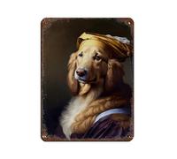 Portrait of A Noble Golden Retriever in Baroque Style Tin Sign Vintage Metal Pub Club Cafe Bar Home Wall Art Decoration Poster Retro 12x16inch(30x40cm)