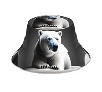 Portrait of a Polar Bear Double-Sided Printed Bucket Hat for Outdoor Activities, Breathable, Adjustable, Unisex Black