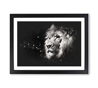Portrait Of A Proud Lion Paint Splash Modern Art Framed Wall Art Print, Ready to Hang Picture for Living Room Bedroom Home Office Décor, Black A4 (34 x 25 cm)
