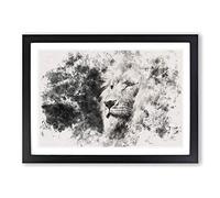 Portrait of a Proud Lion Watercolour Framed Print | A2 Black Framed Wall Art | Ready to Hang | Modern Animal Picture | Living Room Bedroom Lounge Office