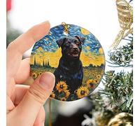 Portrait Of A Rottweiler Dog Hanging With Ribbon Christmas Tree Decorations Ceramic Crimbo Baubles