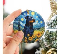 Portrait Of A Rottweiler Dog Remembrance Ornament With Ribbon Crimbo Baubles Ceramic Christmas Pendant