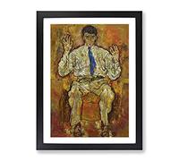 Portrait Of A Seated Man By Egon Schiele Classic Painting Framed Print | A2 Black Framed Wall Art | Ready to Hang | Classic Historical Picture | Living Room Bedroom Lounge Office