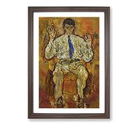 Portrait of A Seated Man by Egon Schiele Framed Print | A2 Walnut Framed Wall Art | Ready to Hang | Modern Nature Picture | Living Room Bedroom Lounge Office