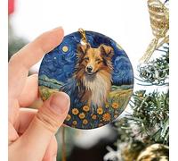 Portrait Of A Shetland Sheepdog Noel Xmas Tree Hanging With Ribbon Crimbo Baubles Ceramic Keepsake