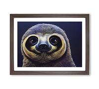 Portrait Of A Sloth Vol.3 Framed Print | A4 Walnut Framed Wall Art | Ready to Hang | Modern Nature Picture | Living Room Bedroom Lounge Office