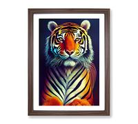 Portrait Of A Tiger No.1 Framed Print | A4 Walnut Framed Wall Art | Ready to Hang | Modern Animal Picture | Living Room Bedroom Lounge Office