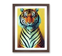 Portrait Of A Tiger No.2 Framed Print | A4 Walnut Framed Wall Art | Ready to Hang | Modern Animal Picture | Living Room Bedroom Lounge Office
