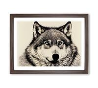 Portrait Of A Wolf Vol.3 Framed Print | A4 Walnut Framed Wall Art | Ready to Hang | Modern Animal Picture | Living Room Bedroom Lounge Office