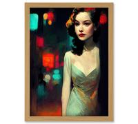 Portrait Of A Woman Hollywood Glamour Artwork Framed Wall Art Print A4 Artery8 Light Oak One Size