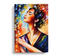 Portrait Of A Woman No.4 Blue, Red, Peach Canvas Print | Gallery Wrapped 30mm Frame Wall Art | 30x20 inches | Ready to Hang | Contemporary People Picture | Living Room Bedroom Lounge Office