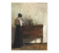Portrait of a Woman Reading by a Dresser Poster by Carl Holsøe 50 x 70 cm Beige Wall art Wall decor