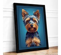 Portrait of a Yorkshire Terrier Modern Framed Wall Art Print A2 (59.4×42cm) Black, Wall Decor for Living Room, Bedroom, Office & Home, Ready to Hang, Art Gift