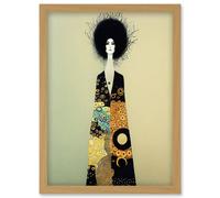 Wee Blue Coo Portrait of Beautiful Woman Gustav Klimt Style Dress Artwork Framed Wall Art Print A4