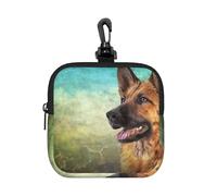 Portrait of German Shepherd Dog Print, Square Zipper Storage Bag, Neoprene Coin Purse, Small Wallets, Change Pouch, Change Purse