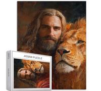 Portrait of Jesus and The Lion 1000 Piece Jigsaw Puzzles for Adults Oil Painting Style Art Puzzle Challenging Family Activity Games Colorful DIY Craft Puzzle for Home Decor Gifts 20×27 Inches