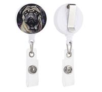 Portrait of Pug Retractable Badge Reel - Personalized ID Name Badge Holder with Lanyard Cute Badges Reel Holder Round Nurse Doctor Name Tag Badges Clip for Work