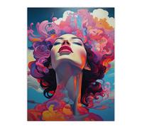 Portrait Of Sun Worship Semi Abstract Woman Purple Clouds Hair Extra Large XL Unframed Wall Art Poster Print Artery8 Multi W24 inch x H32 inch