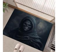Portrait Of The Grim Reaper Washable Door Mats Indoor, Dark Gothic Mat Absorbent Non-Slip Low Profile Doormat For Entrance, Inside, Kitchen, Front Back Door, Pets Dogs- 40 X 60 Cm, Grey