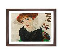Portrait Of Wally Neuzil By Egon Schiele Classic Painting Framed Print | A4 Walnut Framed Wall Art | Ready to Hang | Classic Historical Picture | Living Room Bedroom Lounge Office