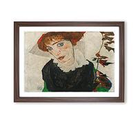 Portrait of Wally Neuzil by Egon Schiele Framed Print | A2 Walnut Framed Wall Art | Ready to Hang | Modern Nature Picture | Living Room Bedroom Lounge Office