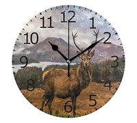 Portrait of Wild Scottish Stag Deer Clock Acrylic Painted Silent Non-Ticking Round Wall Clock Home Art Bedroom Living Dorm Room Decor