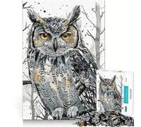 Portrait Owl Paint Jigsaw Puzzles 1000 Piece for Adults Think Smart Toy Together Fun Accurate Cut Art Display (50x75cm)
