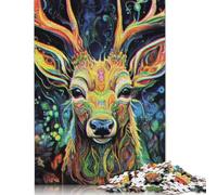 Portrait Paint Deer Puzzles for Woodenboard Puzzles Great Gift for Adults 500pcs (52x38cm)