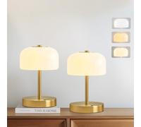 PORTRES Cordless Table Lamp 2 Pack,Rechargeable Battery Operated Mushroom lamp with Dimmer,3-Level Brightness Touch Lamp with Opal Glass Lamp Shade,for Bedroom/Outdoor/Patio/Restaurant/Camping,Gold