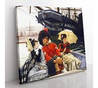 Portsmouth Dockyard by James Tissot Classic Painting Canvas Wall Art Print Ready to Hang, Framed Picture for Living Room Bedroom Home Office Décor, 35x35 cm (14x14 Inch)