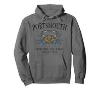 Portsmouth Rhode Island Crab Town Since 1638 Black Letters Pullover Hoodie