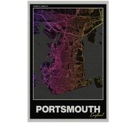 Portsmouth Street Map Poster Print | England | Gradient | A4 | Street Map Artwork, Clean Modern Aesthetic, Geographic Wall Decor, Workspace Display, Gradient Finish