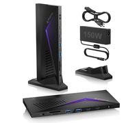 PORTTA 14 in 1 Displaylink Docking Station Triple Monitor 4K 60Hz with 150W Power Adapter, HDMI x3, USB x6, Ethernet, SD/TF, 100W PD, Audio/Mic, Compatible with MacOS/Windows SST/MST, Driver Required