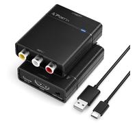 PORTTA RCA to HDMI Converter, AV to HDMI 1080P, Mini Composite CVBS to HDMI Adapter upscaler, Support PAL/NTSC, Compatible with VHS, VCR, PS3, N64, Wii, STB, Xbox, Blue-Ray DVD Players
